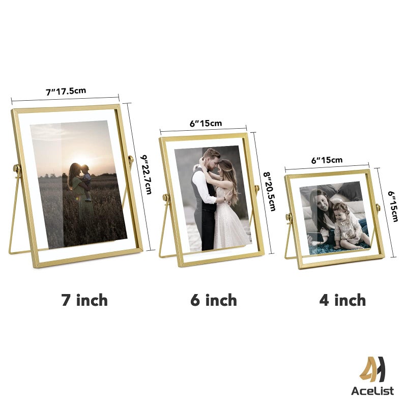 AceList Set of 3 Glass Photo Frame Collection Simple Metal Geometric Picture Frame with Glass Cover Includes 4"" x 4"", 4"" x 6"", 5"" x 7"" - Image 5